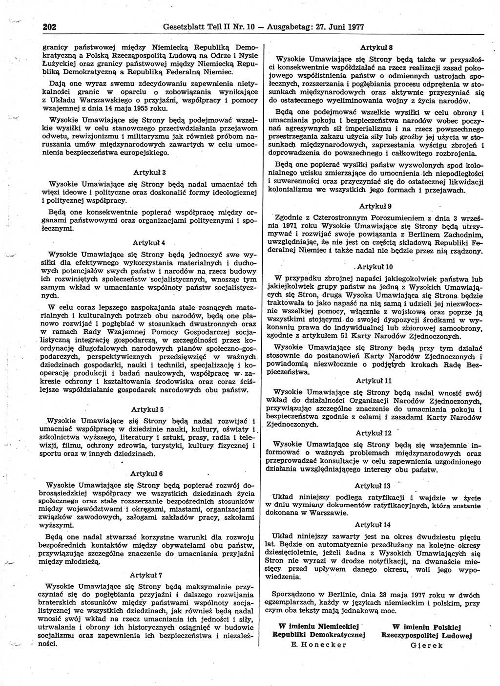 Gesetzblatt (GBl.) der Deutschen Demokratischen Republik (DDR) Teil ⅠⅠ 1977, Seite 202 (GBl. DDR ⅠⅠ 1977, S. 202)