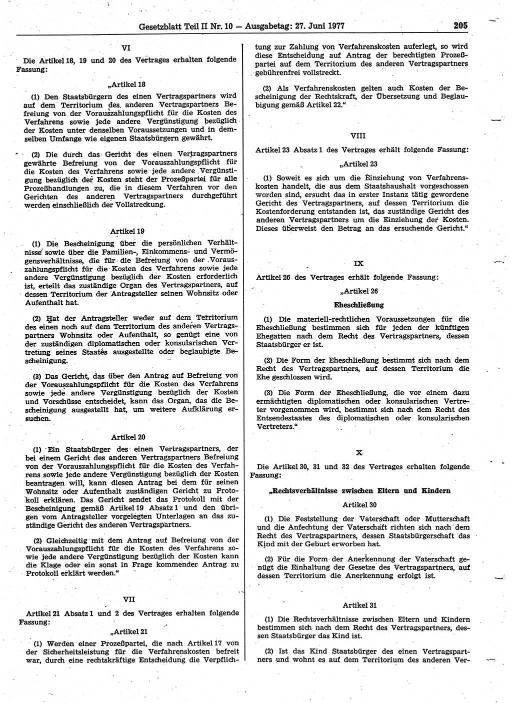 Gesetzblatt (GBl.) der Deutschen Demokratischen Republik (DDR) Teil ⅠⅠ 1977, Seite 205 (GBl. DDR ⅠⅠ 1977, S. 205)