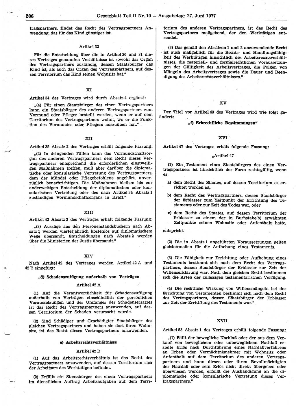 Gesetzblatt (GBl.) der Deutschen Demokratischen Republik (DDR) Teil ⅠⅠ 1977, Seite 206 (GBl. DDR ⅠⅠ 1977, S. 206)