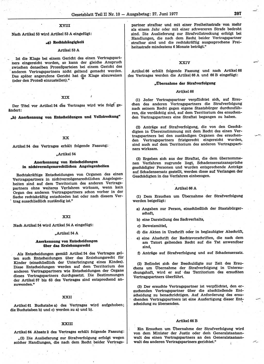 Gesetzblatt (GBl.) der Deutschen Demokratischen Republik (DDR) Teil ⅠⅠ 1977, Seite 207 (GBl. DDR ⅠⅠ 1977, S. 207)