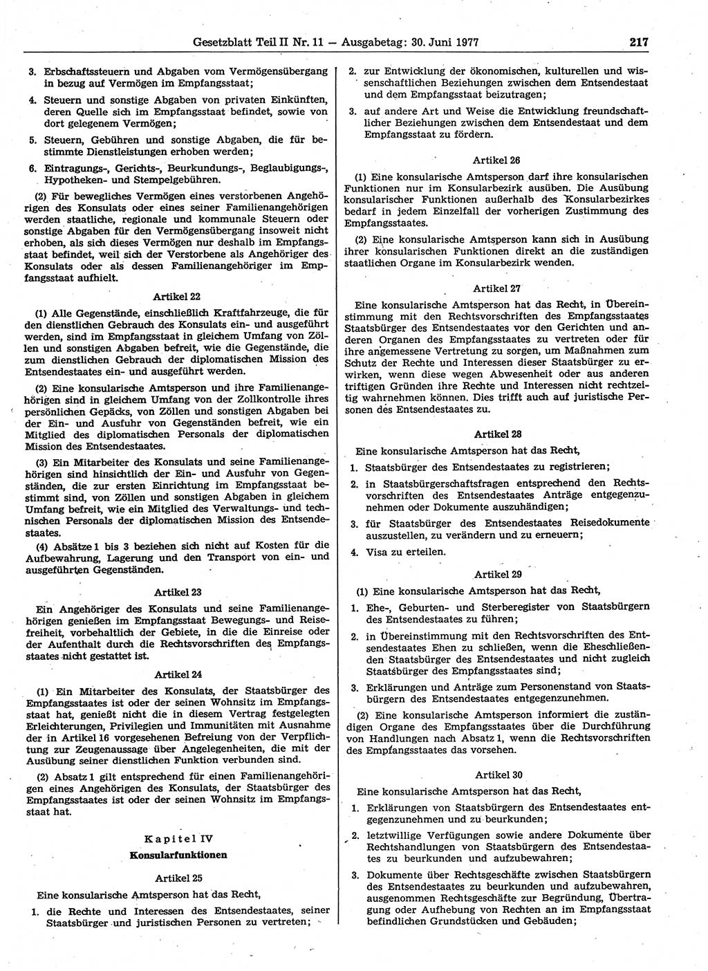 Gesetzblatt (GBl.) der Deutschen Demokratischen Republik (DDR) Teil ⅠⅠ 1977, Seite 217 (GBl. DDR ⅠⅠ 1977, S. 217)
