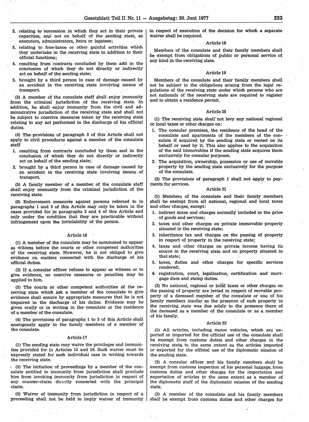 Gesetzblatt (GBl.) der Deutschen Demokratischen Republik (DDR) Teil ⅠⅠ 1977, Seite 223 (GBl. DDR ⅠⅠ 1977, S. 223)