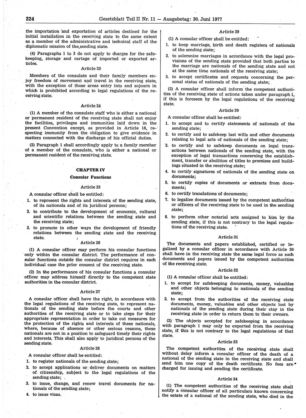 Gesetzblatt (GBl.) der Deutschen Demokratischen Republik (DDR) Teil ⅠⅠ 1977, Seite 224 (GBl. DDR ⅠⅠ 1977, S. 224)