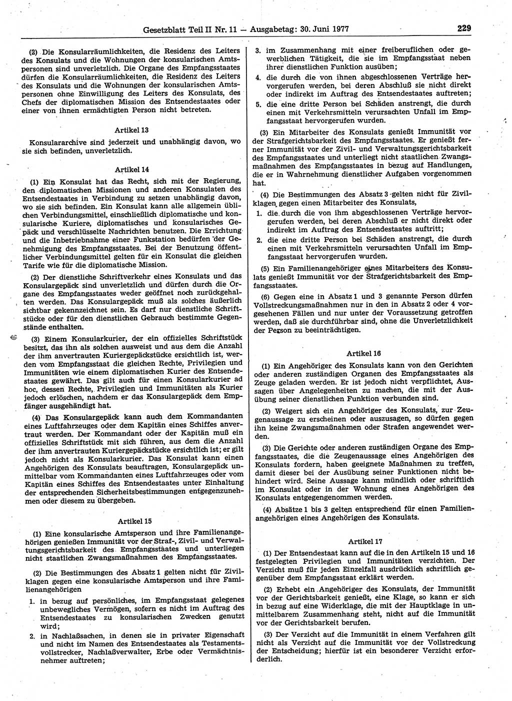 Gesetzblatt (GBl.) der Deutschen Demokratischen Republik (DDR) Teil ⅠⅠ 1977, Seite 229 (GBl. DDR ⅠⅠ 1977, S. 229)