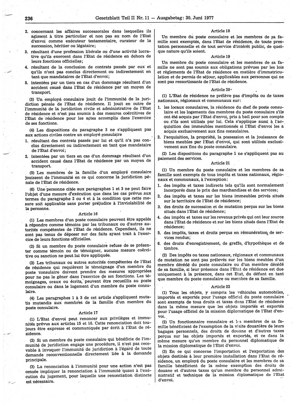 Gesetzblatt (GBl.) der Deutschen Demokratischen Republik (DDR) Teil ⅠⅠ 1977, Seite 236 (GBl. DDR ⅠⅠ 1977, S. 236)