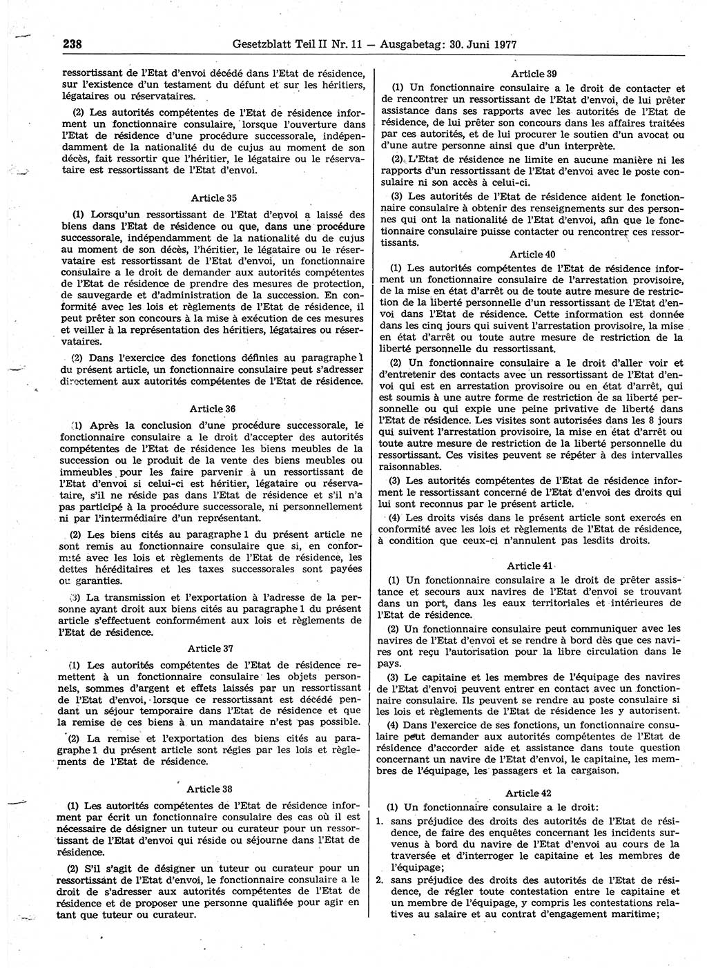 Gesetzblatt (GBl.) der Deutschen Demokratischen Republik (DDR) Teil ⅠⅠ 1977, Seite 238 (GBl. DDR ⅠⅠ 1977, S. 238)