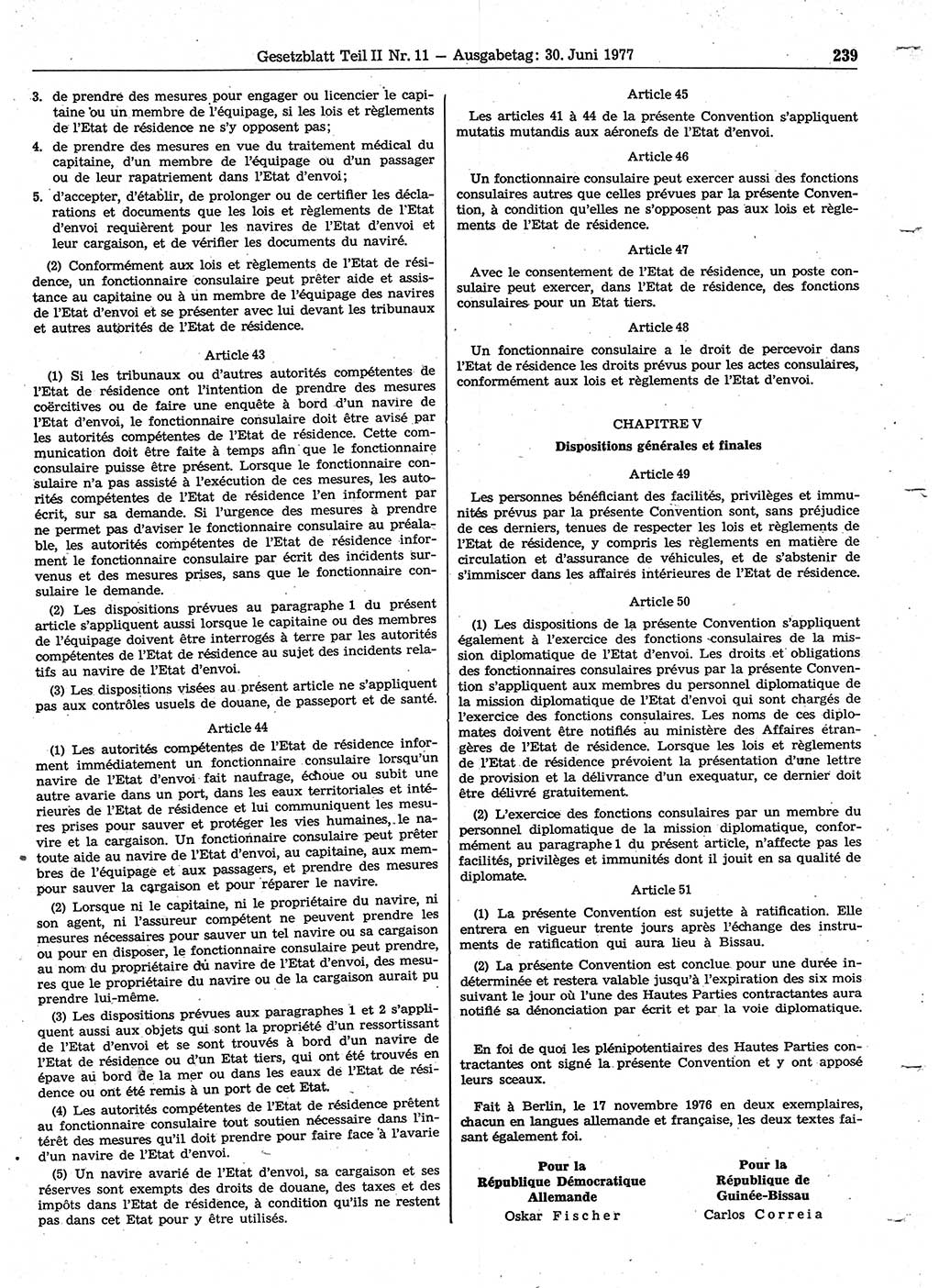 Gesetzblatt (GBl.) der Deutschen Demokratischen Republik (DDR) Teil ⅠⅠ 1977, Seite 239 (GBl. DDR ⅠⅠ 1977, S. 239)