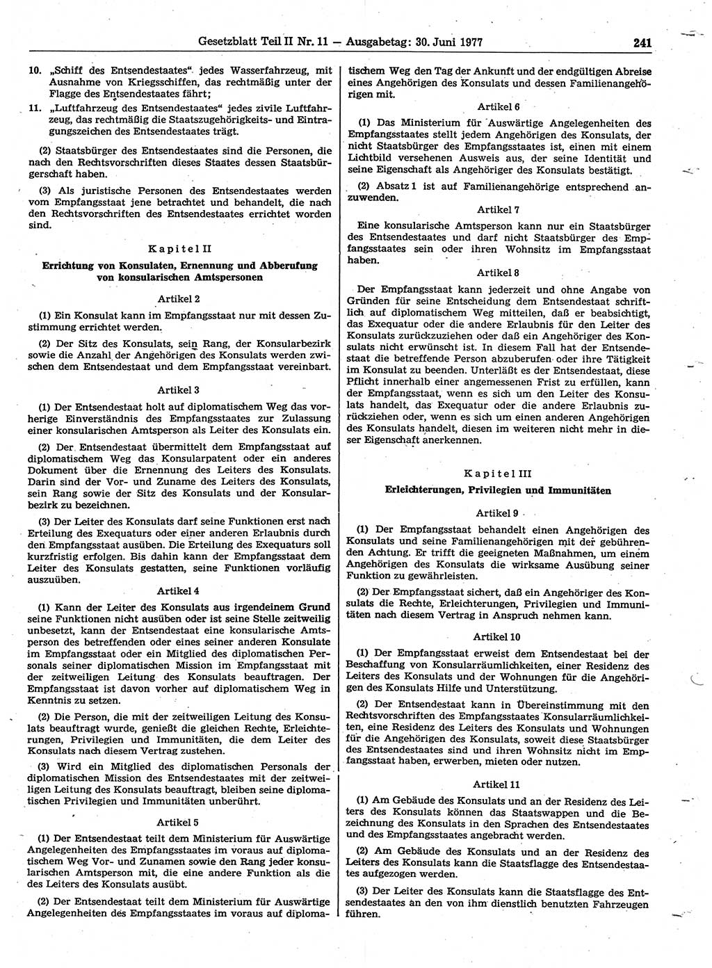 Gesetzblatt (GBl.) der Deutschen Demokratischen Republik (DDR) Teil ⅠⅠ 1977, Seite 241 (GBl. DDR ⅠⅠ 1977, S. 241)
