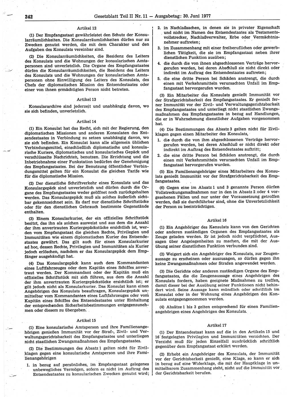 Gesetzblatt (GBl.) der Deutschen Demokratischen Republik (DDR) Teil ⅠⅠ 1977, Seite 242 (GBl. DDR ⅠⅠ 1977, S. 242)