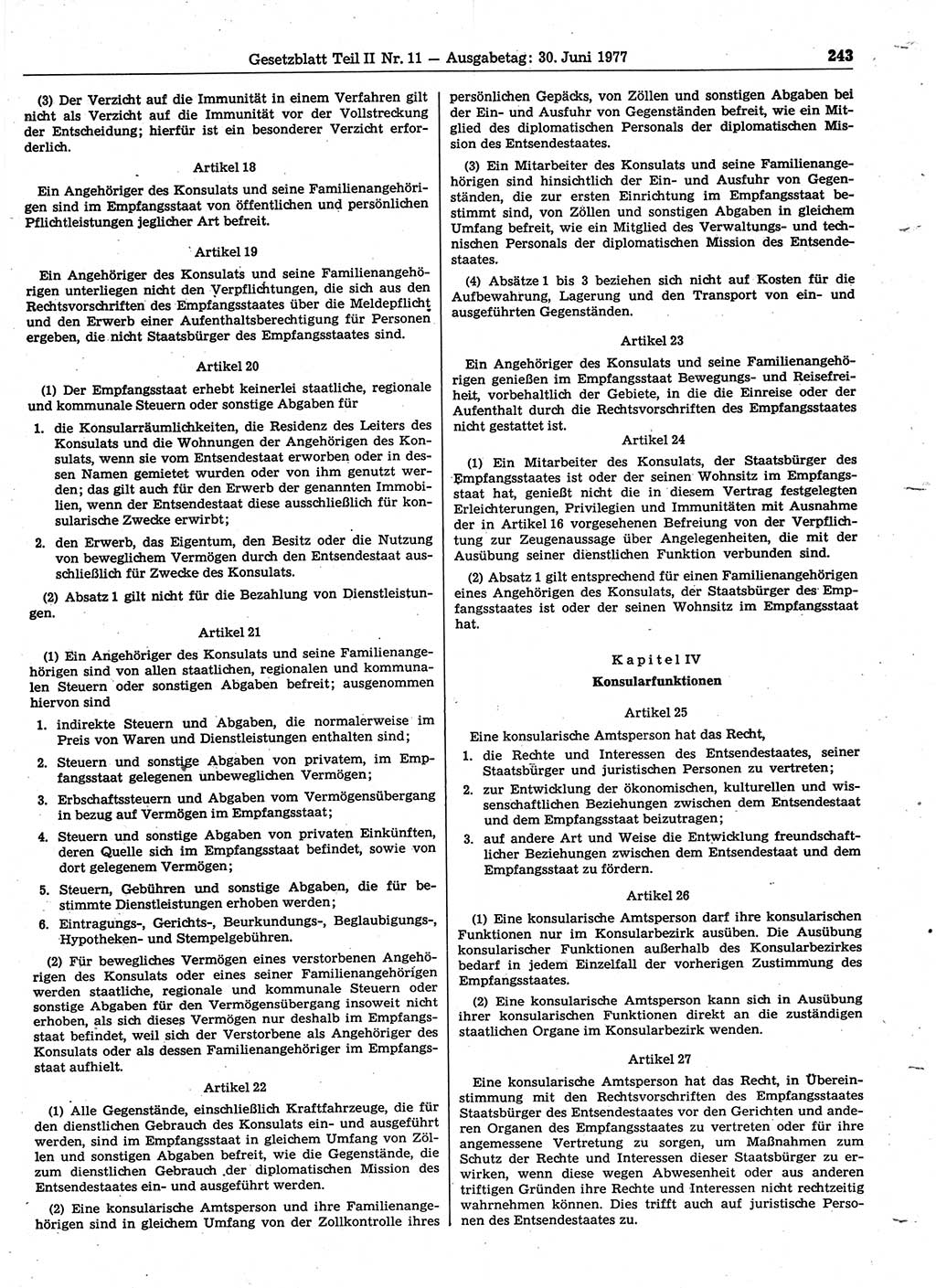 Gesetzblatt (GBl.) der Deutschen Demokratischen Republik (DDR) Teil ⅠⅠ 1977, Seite 243 (GBl. DDR ⅠⅠ 1977, S. 243)