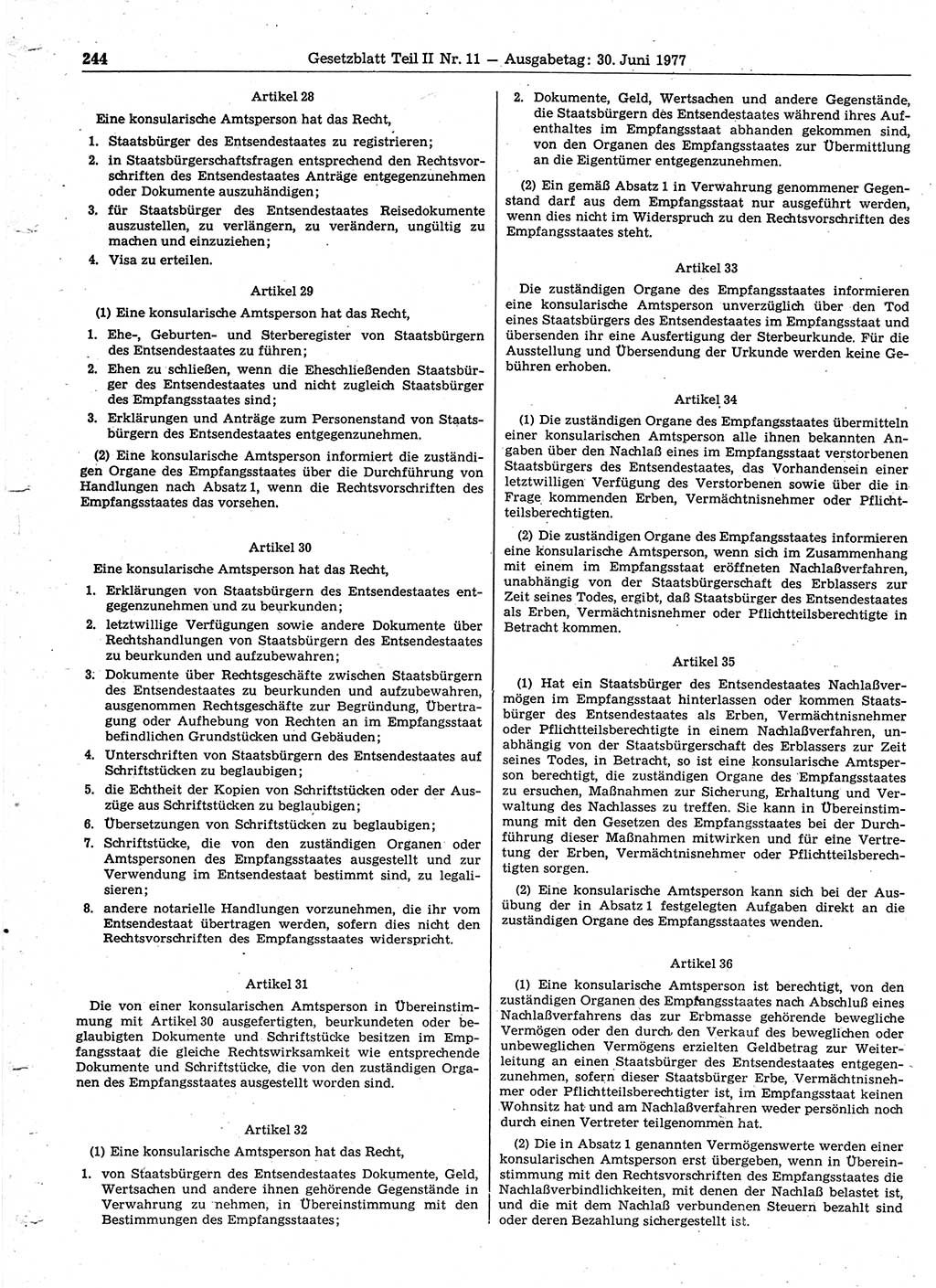 Gesetzblatt (GBl.) der Deutschen Demokratischen Republik (DDR) Teil ⅠⅠ 1977, Seite 244 (GBl. DDR ⅠⅠ 1977, S. 244)