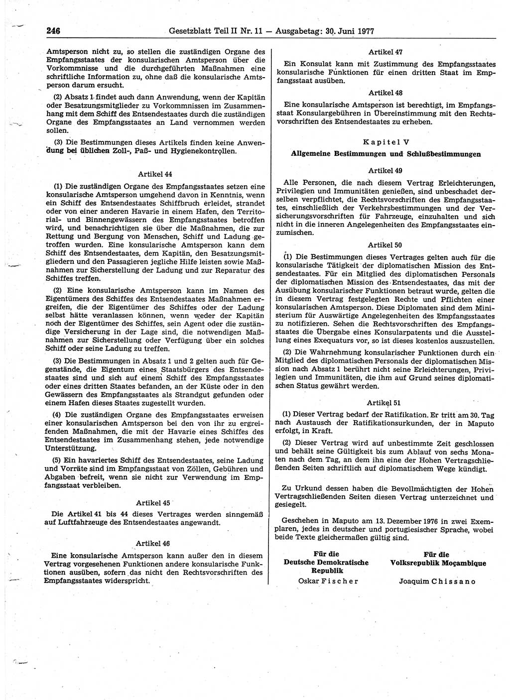 Gesetzblatt (GBl.) der Deutschen Demokratischen Republik (DDR) Teil ⅠⅠ 1977, Seite 246 (GBl. DDR ⅠⅠ 1977, S. 246)
