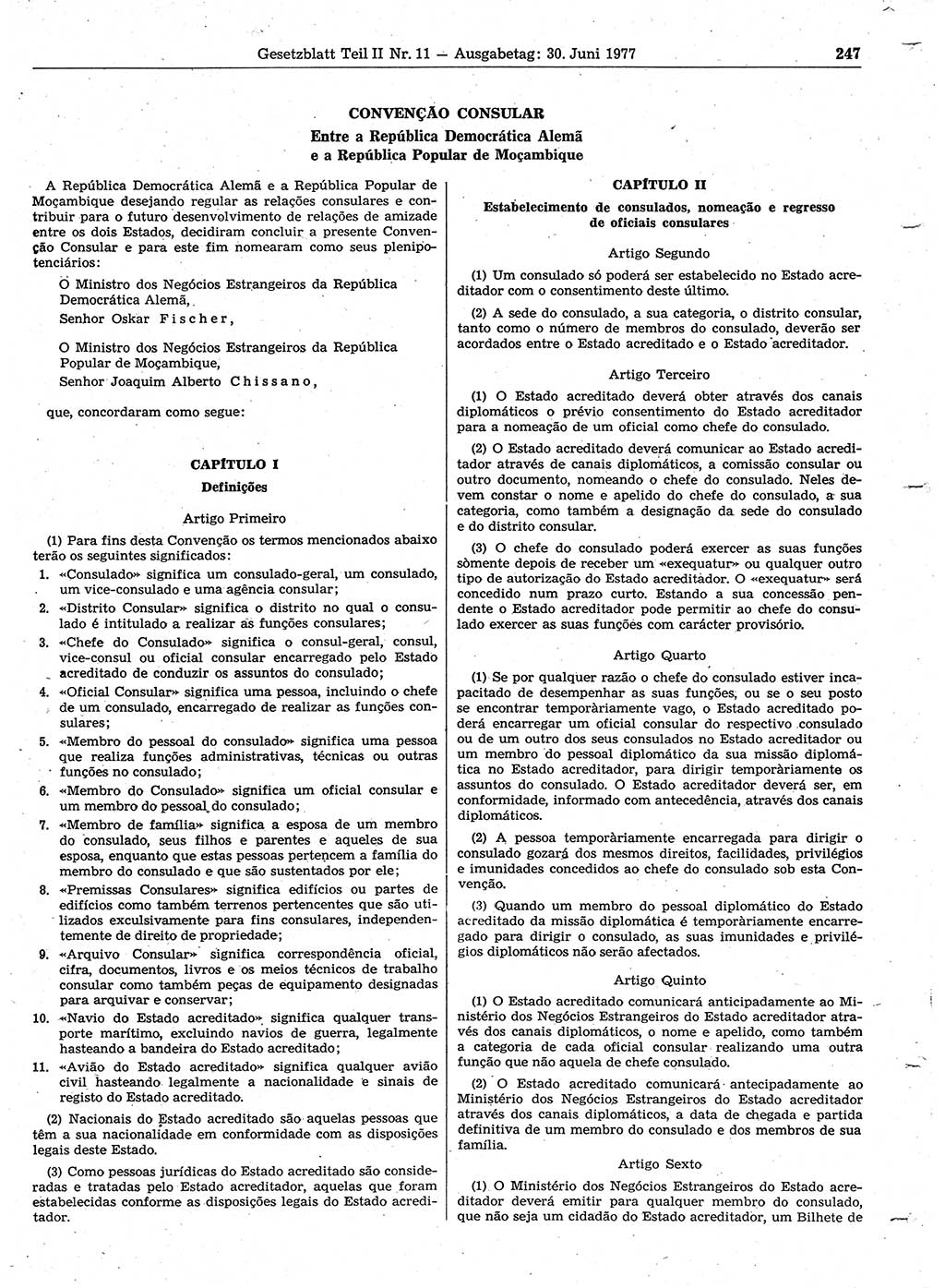 Gesetzblatt (GBl.) der Deutschen Demokratischen Republik (DDR) Teil ⅠⅠ 1977, Seite 247 (GBl. DDR ⅠⅠ 1977, S. 247)