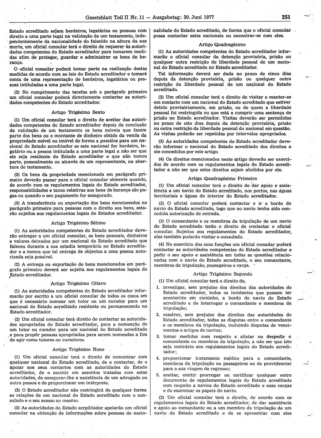 Gesetzblatt (GBl.) der Deutschen Demokratischen Republik (DDR) Teil ⅠⅠ 1977, Seite 251 (GBl. DDR ⅠⅠ 1977, S. 251)