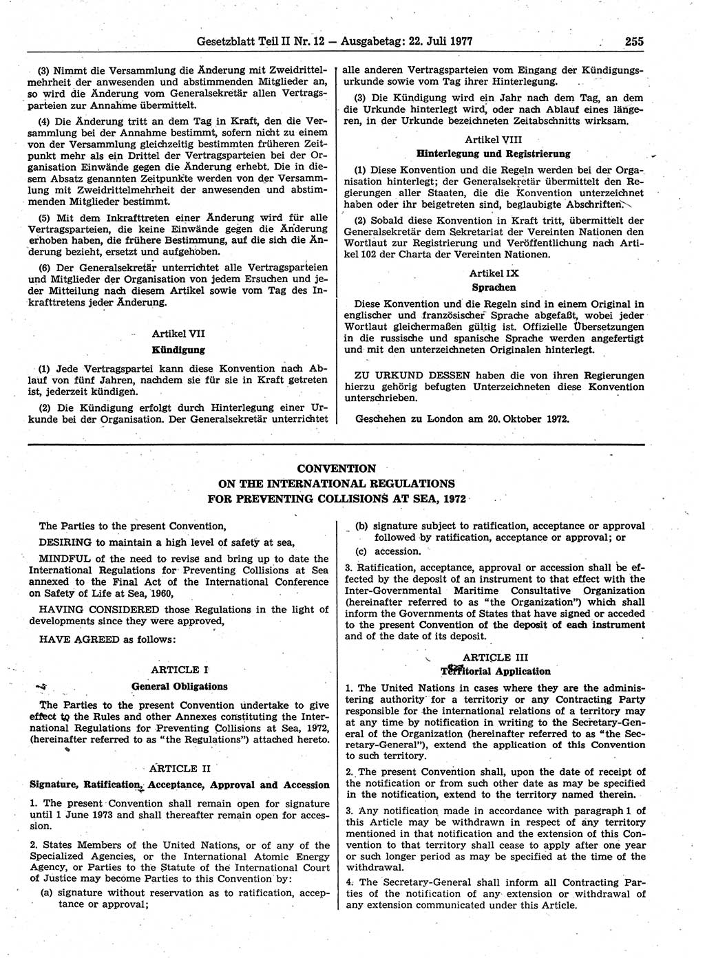 Gesetzblatt (GBl.) der Deutschen Demokratischen Republik (DDR) Teil ⅠⅠ 1977, Seite 255 (GBl. DDR ⅠⅠ 1977, S. 255)