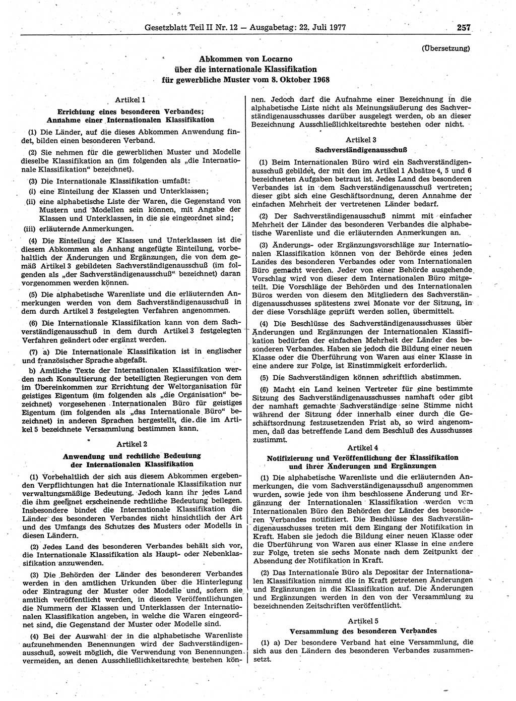Gesetzblatt (GBl.) der Deutschen Demokratischen Republik (DDR) Teil ⅠⅠ 1977, Seite 257 (GBl. DDR ⅠⅠ 1977, S. 257)