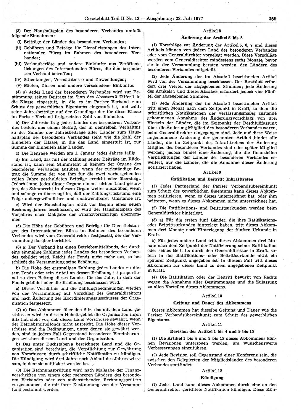 Gesetzblatt (GBl.) der Deutschen Demokratischen Republik (DDR) Teil ⅠⅠ 1977, Seite 259 (GBl. DDR ⅠⅠ 1977, S. 259)