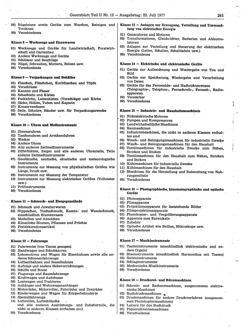 Gesetzblatt (GBl.) der Deutschen Demokratischen Republik (DDR) Teil ⅠⅠ 1977, Seite 261 (GBl. DDR ⅠⅠ 1977, S. 261)
