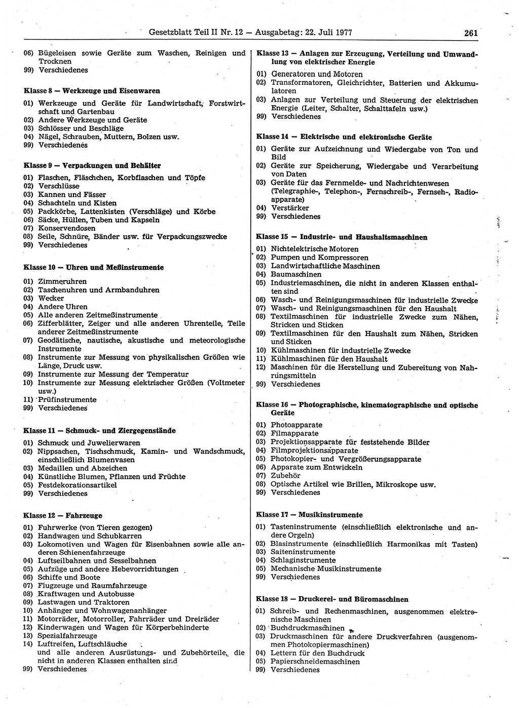 Gesetzblatt (GBl.) der Deutschen Demokratischen Republik (DDR) Teil ⅠⅠ 1977, Seite 261 (GBl. DDR ⅠⅠ 1977, S. 261)