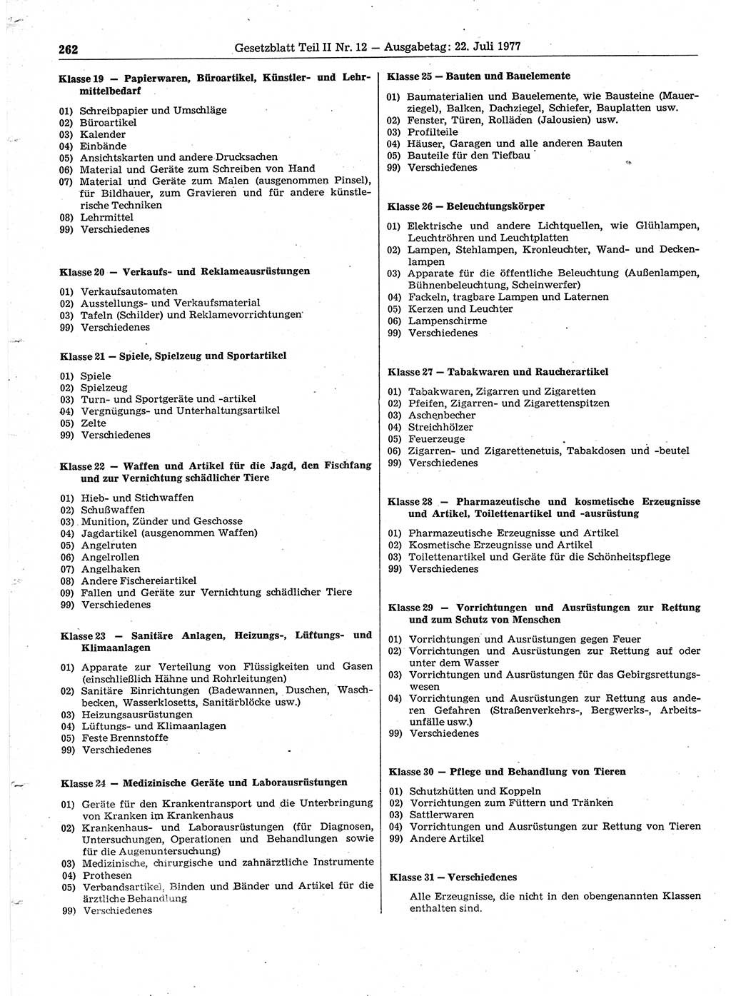Gesetzblatt (GBl.) der Deutschen Demokratischen Republik (DDR) Teil ⅠⅠ 1977, Seite 262 (GBl. DDR ⅠⅠ 1977, S. 262)