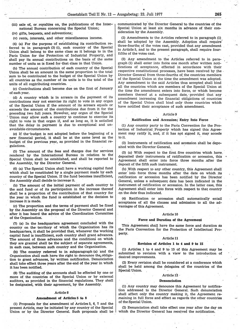 Gesetzblatt (GBl.) der Deutschen Demokratischen Republik (DDR) Teil ⅠⅠ 1977, Seite 265 (GBl. DDR ⅠⅠ 1977, S. 265)
