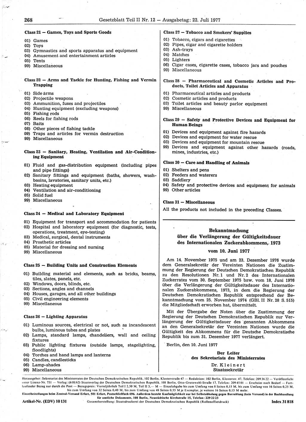 Gesetzblatt (GBl.) der Deutschen Demokratischen Republik (DDR) Teil ⅠⅠ 1977, Seite 268 (GBl. DDR ⅠⅠ 1977, S. 268)