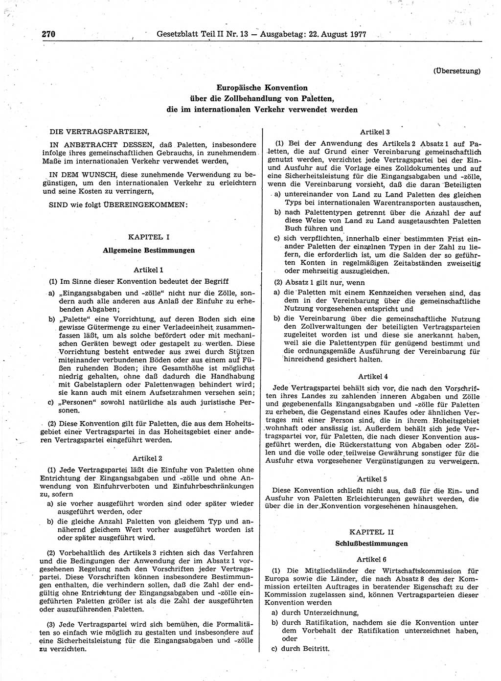 Gesetzblatt (GBl.) der Deutschen Demokratischen Republik (DDR) Teil ⅠⅠ 1977, Seite 270 (GBl. DDR ⅠⅠ 1977, S. 270)