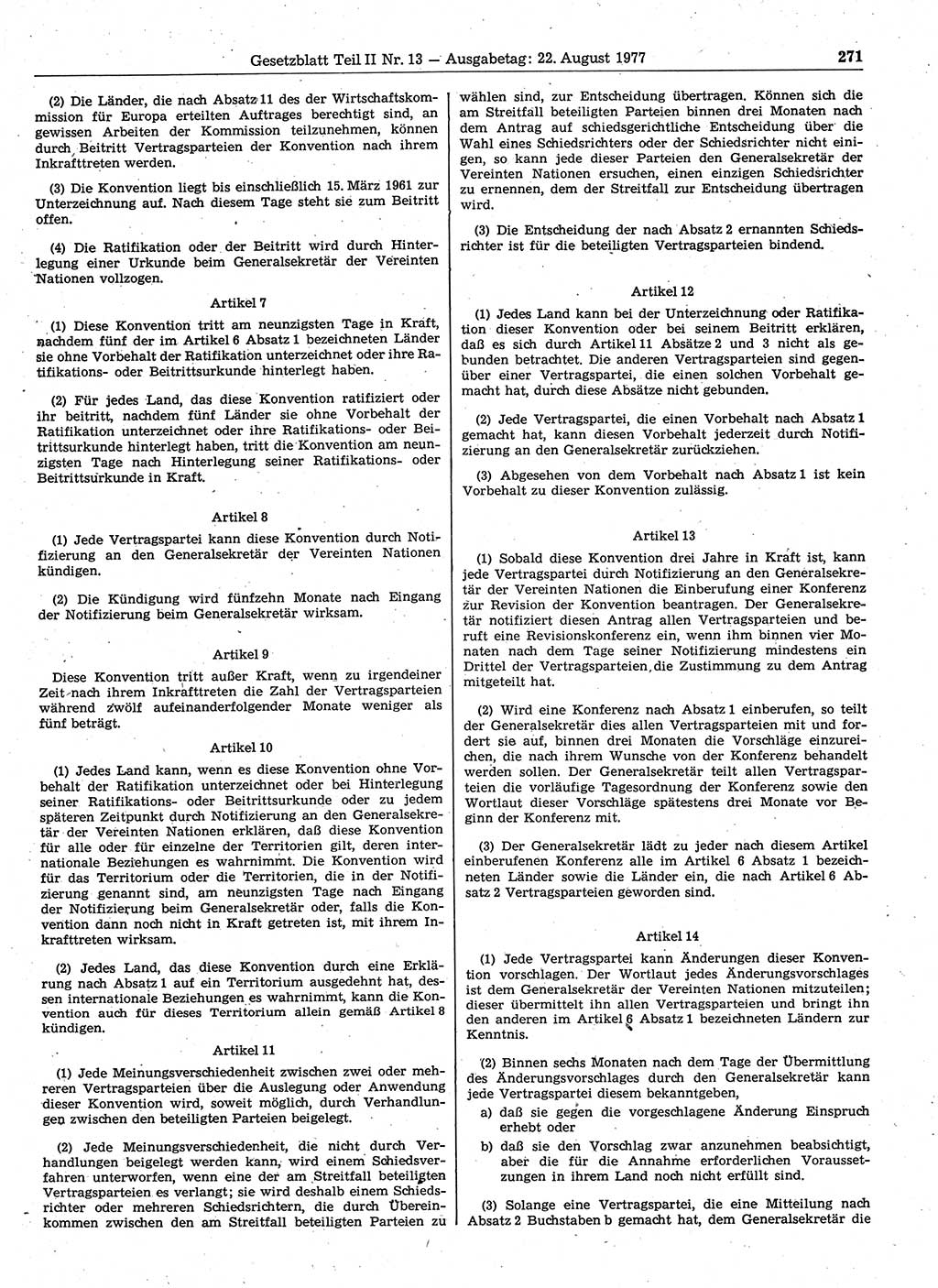 Gesetzblatt (GBl.) der Deutschen Demokratischen Republik (DDR) Teil ⅠⅠ 1977, Seite 271 (GBl. DDR ⅠⅠ 1977, S. 271)