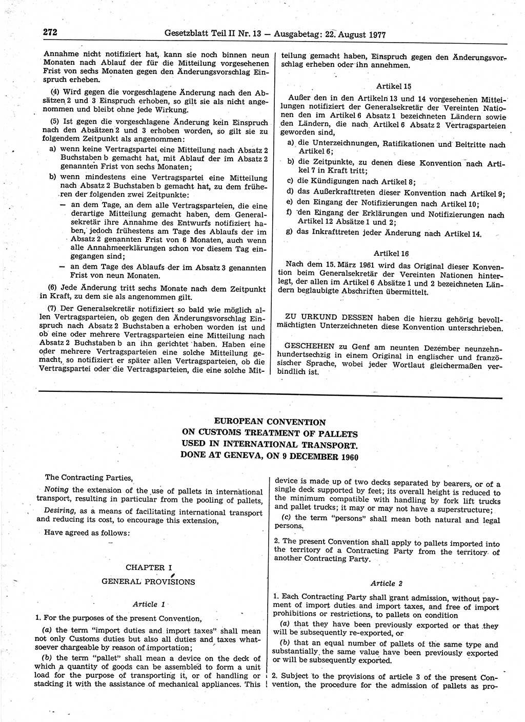 Gesetzblatt (GBl.) der Deutschen Demokratischen Republik (DDR) Teil ⅠⅠ 1977, Seite 272 (GBl. DDR ⅠⅠ 1977, S. 272)