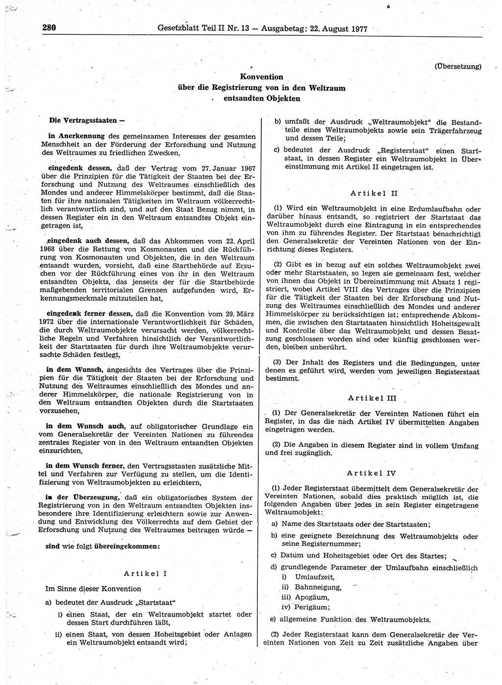 Gesetzblatt (GBl.) der Deutschen Demokratischen Republik (DDR) Teil ⅠⅠ 1977, Seite 280 (GBl. DDR ⅠⅠ 1977, S. 280)