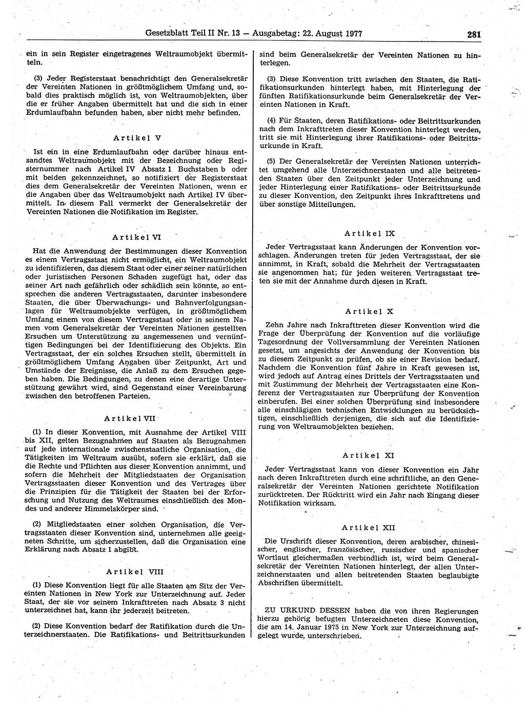 Gesetzblatt (GBl.) der Deutschen Demokratischen Republik (DDR) Teil ⅠⅠ 1977, Seite 281 (GBl. DDR ⅠⅠ 1977, S. 281)