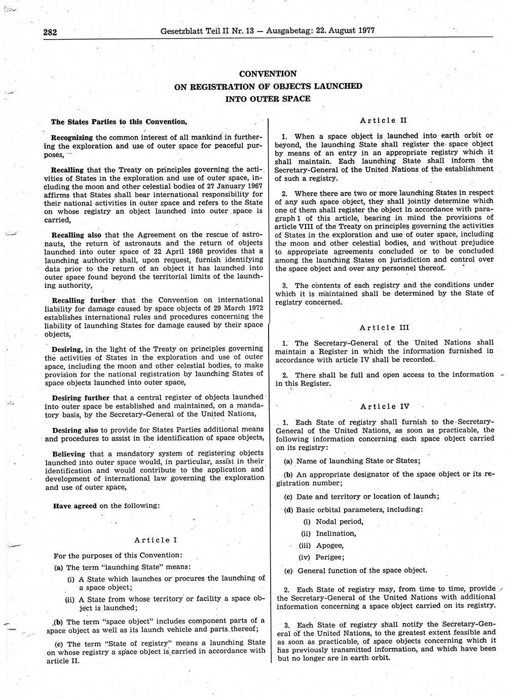 Gesetzblatt (GBl.) der Deutschen Demokratischen Republik (DDR) Teil ⅠⅠ 1977, Seite 282 (GBl. DDR ⅠⅠ 1977, S. 282)