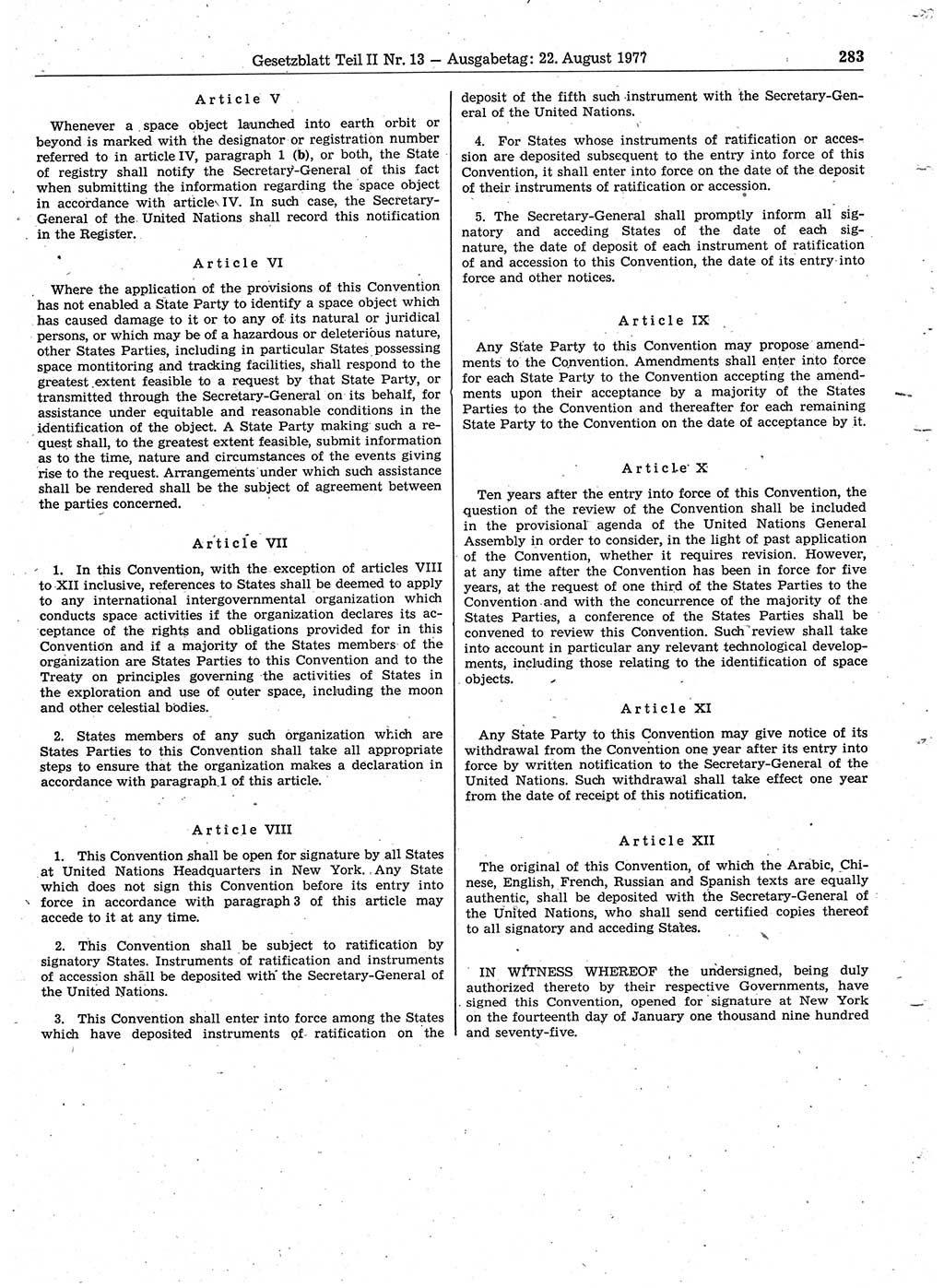 Gesetzblatt (GBl.) der Deutschen Demokratischen Republik (DDR) Teil ⅠⅠ 1977, Seite 283 (GBl. DDR ⅠⅠ 1977, S. 283)