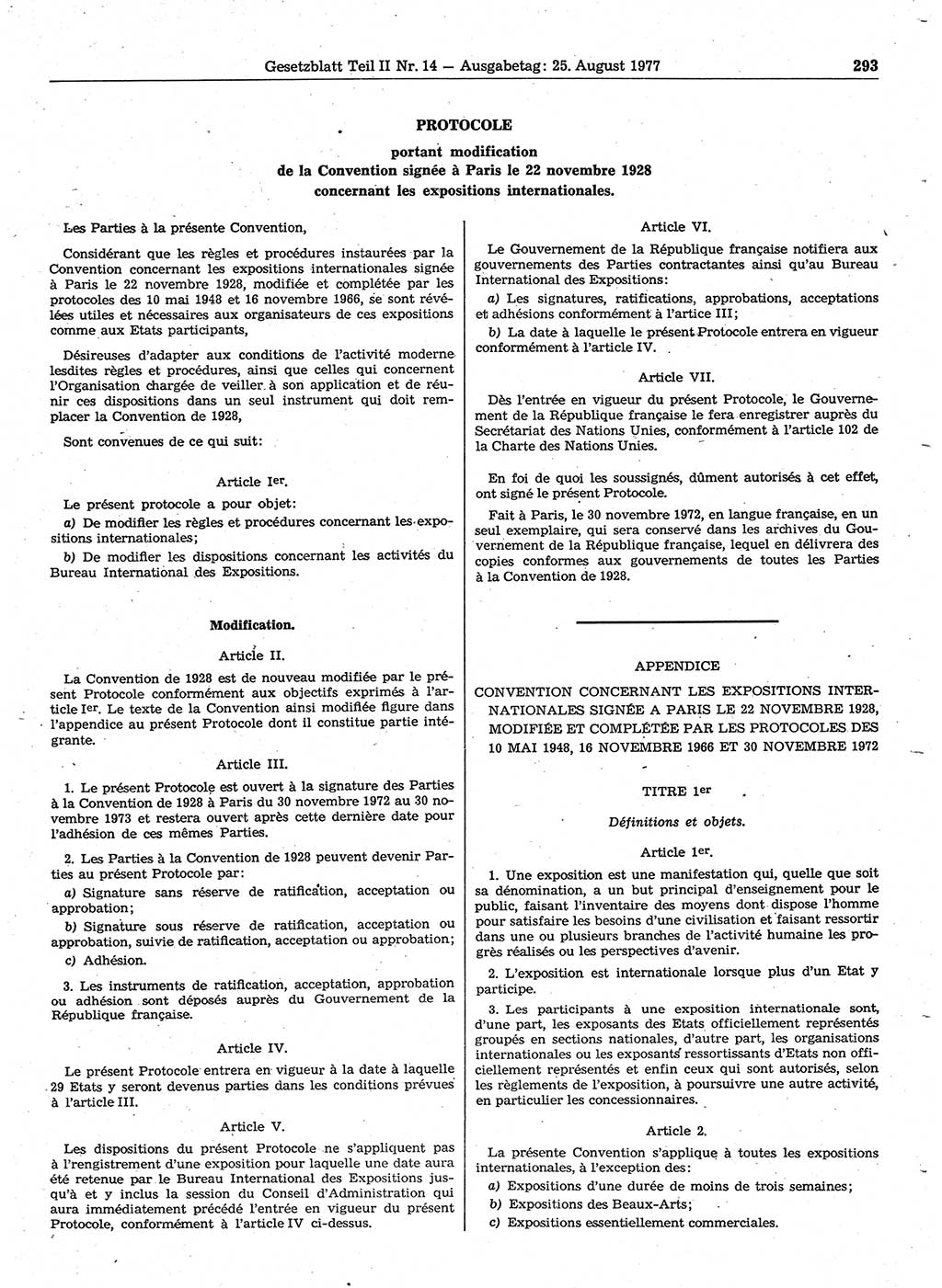 Gesetzblatt (GBl.) der Deutschen Demokratischen Republik (DDR) Teil ⅠⅠ 1977, Seite 293 (GBl. DDR ⅠⅠ 1977, S. 293)