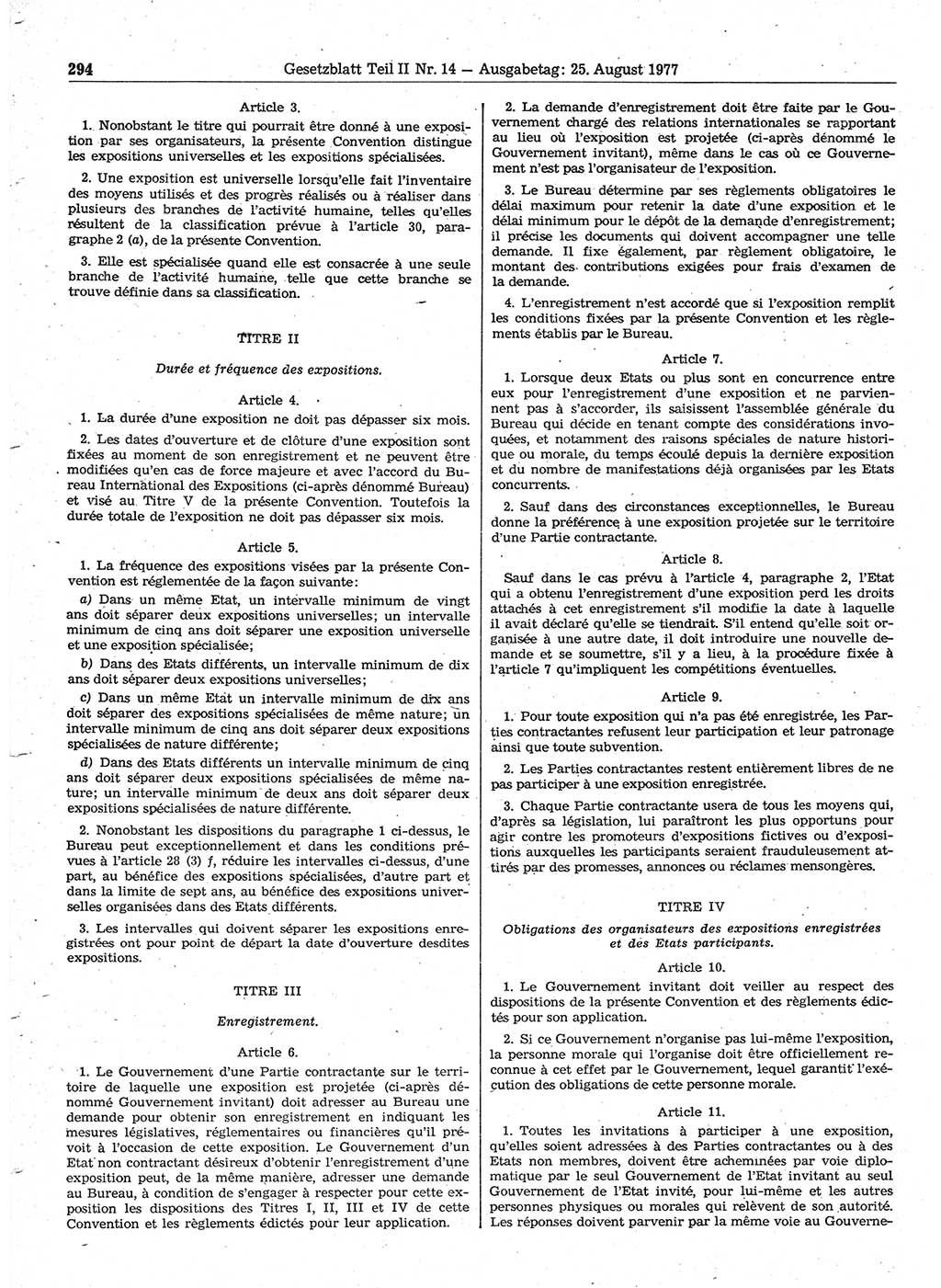 Gesetzblatt (GBl.) der Deutschen Demokratischen Republik (DDR) Teil ⅠⅠ 1977, Seite 294 (GBl. DDR ⅠⅠ 1977, S. 294)