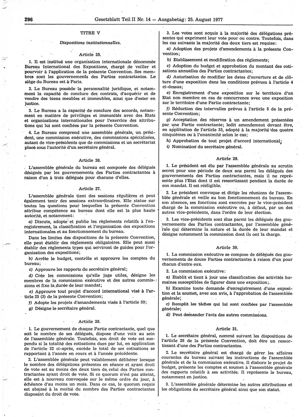 Gesetzblatt (GBl.) der Deutschen Demokratischen Republik (DDR) Teil ⅠⅠ 1977, Seite 296 (GBl. DDR ⅠⅠ 1977, S. 296)
