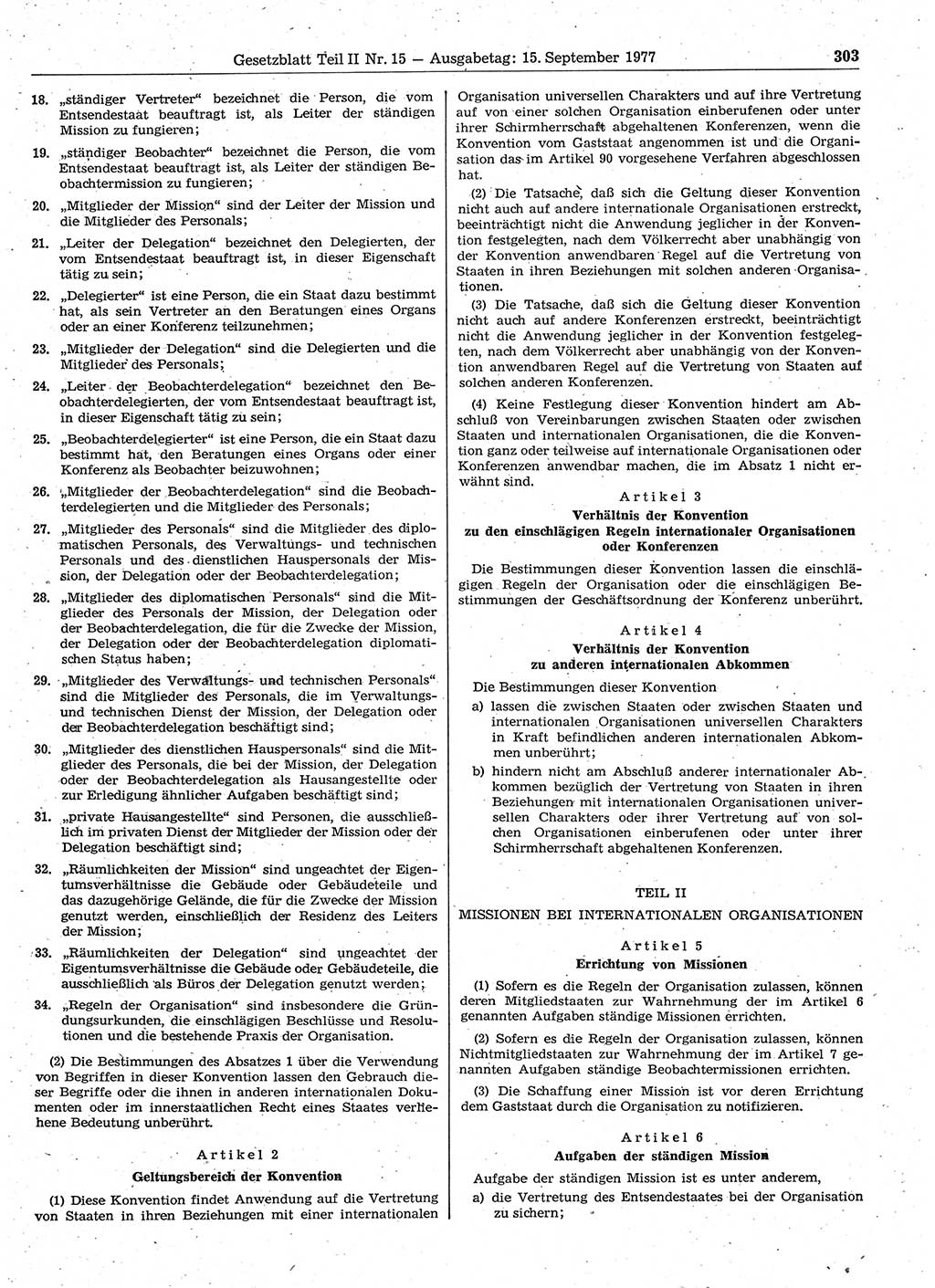 Gesetzblatt (GBl.) der Deutschen Demokratischen Republik (DDR) Teil ⅠⅠ 1977, Seite 303 (GBl. DDR ⅠⅠ 1977, S. 303)