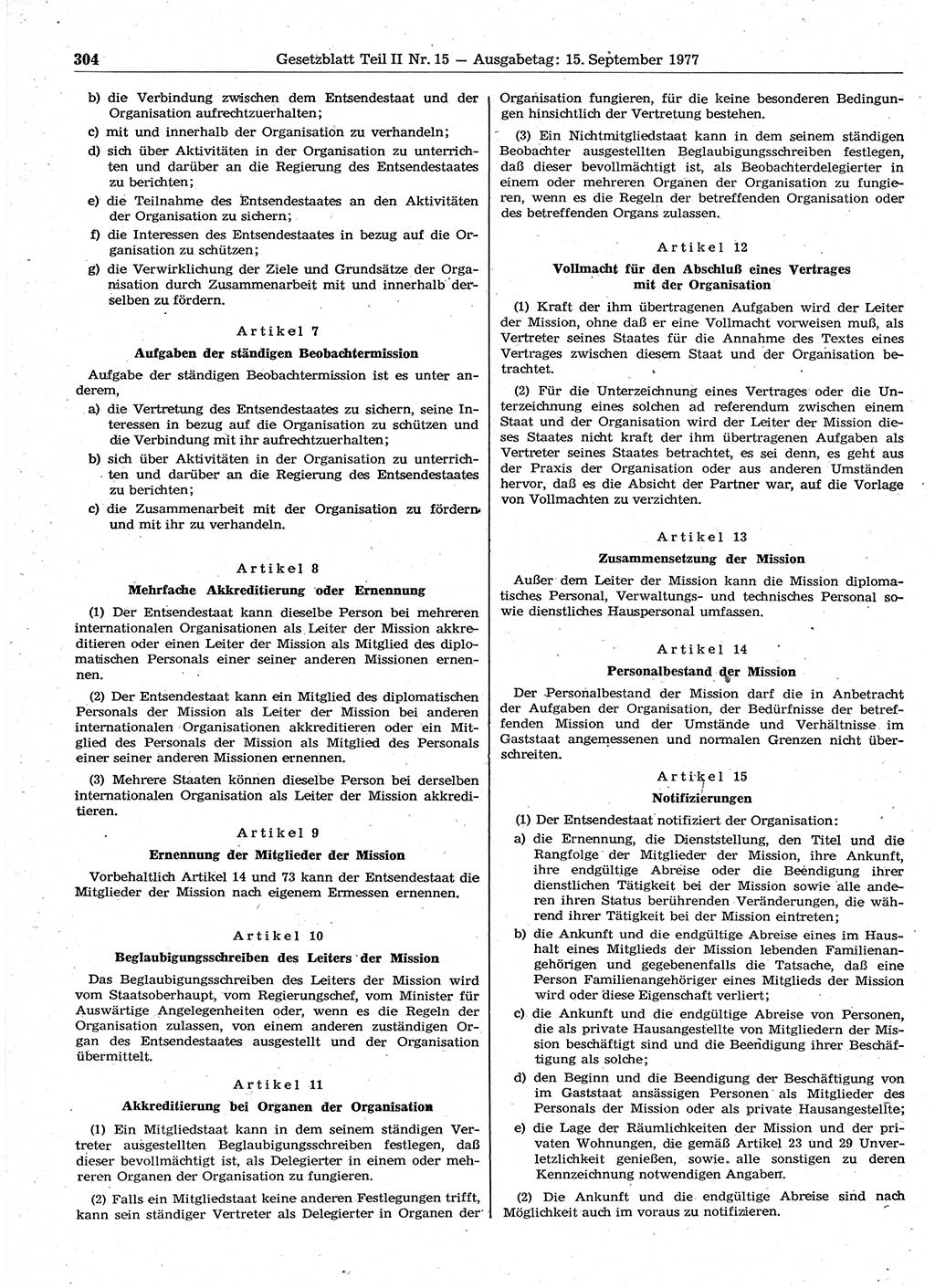 Gesetzblatt (GBl.) der Deutschen Demokratischen Republik (DDR) Teil ⅠⅠ 1977, Seite 304 (GBl. DDR ⅠⅠ 1977, S. 304)
