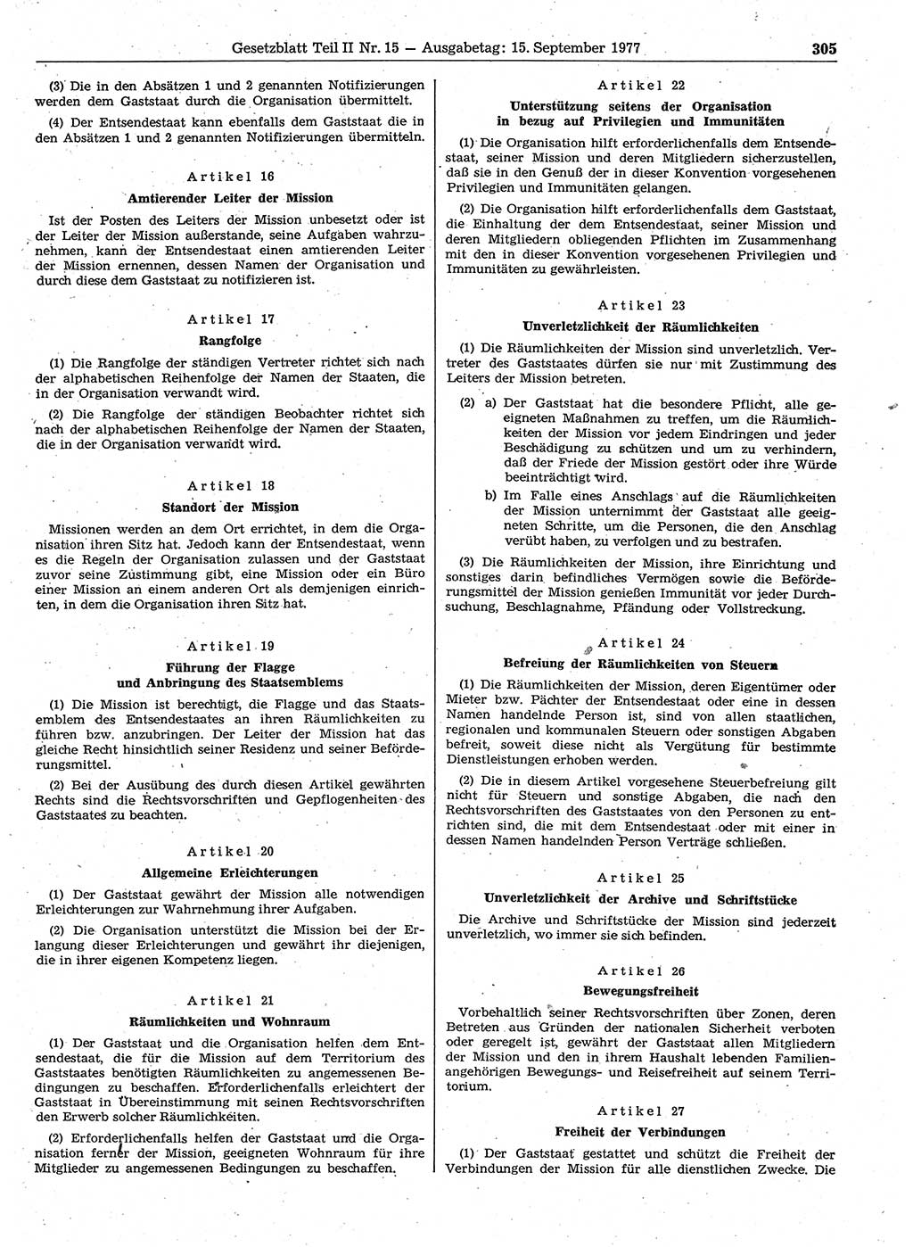 Gesetzblatt (GBl.) der Deutschen Demokratischen Republik (DDR) Teil ⅠⅠ 1977, Seite 305 (GBl. DDR ⅠⅠ 1977, S. 305)