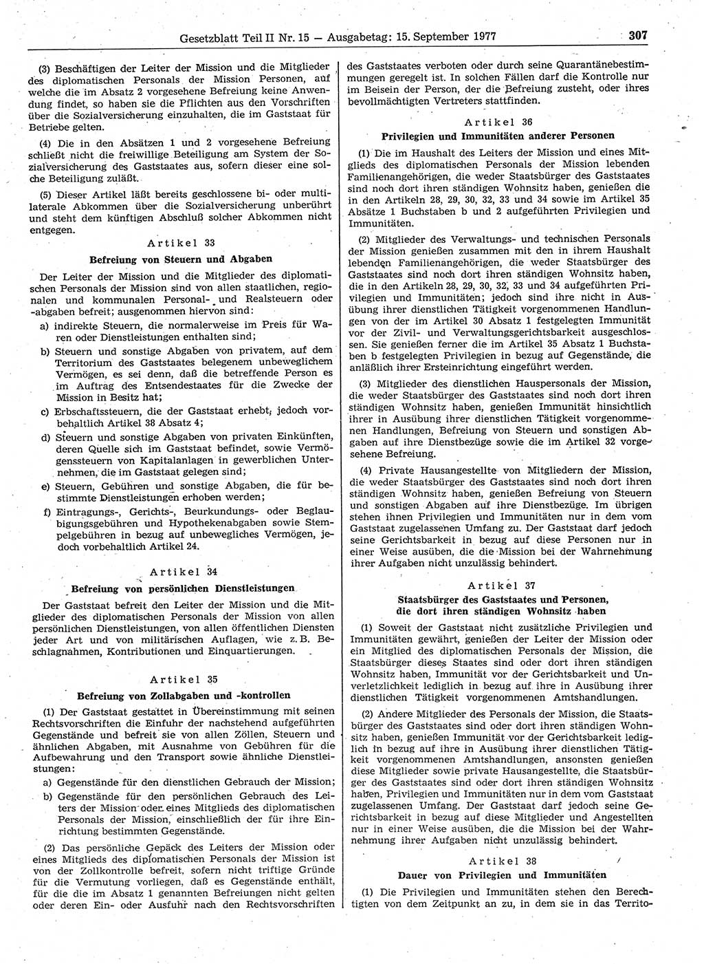 Gesetzblatt (GBl.) der Deutschen Demokratischen Republik (DDR) Teil ⅠⅠ 1977, Seite 307 (GBl. DDR ⅠⅠ 1977, S. 307)