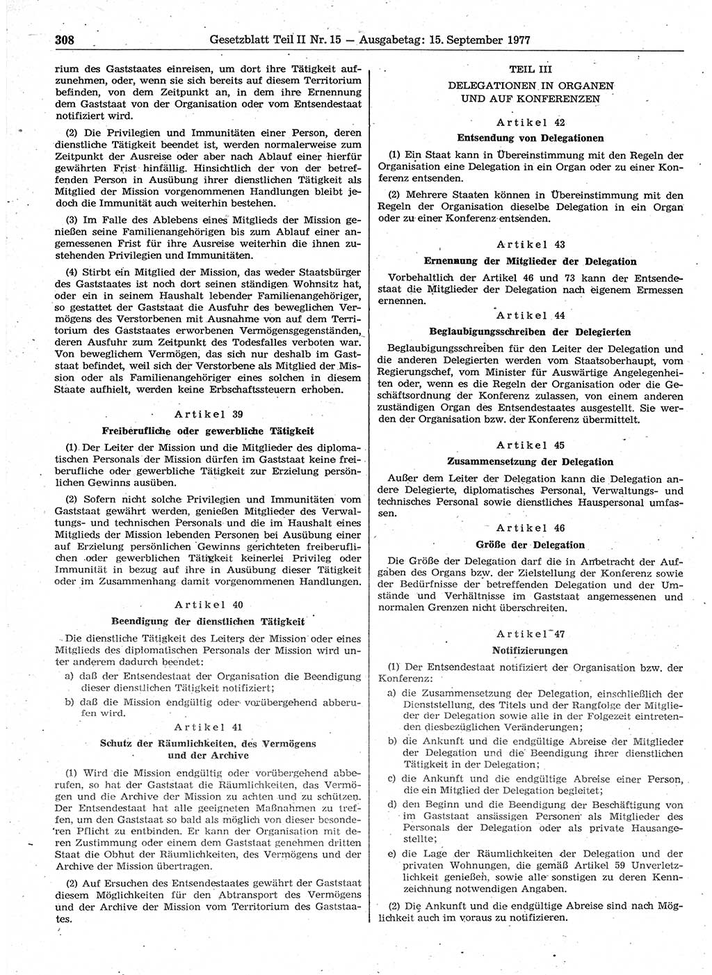 Gesetzblatt (GBl.) der Deutschen Demokratischen Republik (DDR) Teil ⅠⅠ 1977, Seite 308 (GBl. DDR ⅠⅠ 1977, S. 308)