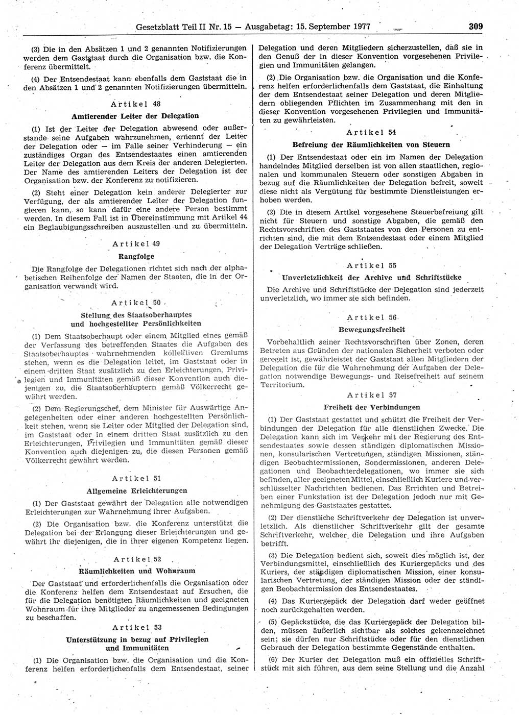 Gesetzblatt (GBl.) der Deutschen Demokratischen Republik (DDR) Teil ⅠⅠ 1977, Seite 309 (GBl. DDR ⅠⅠ 1977, S. 309)