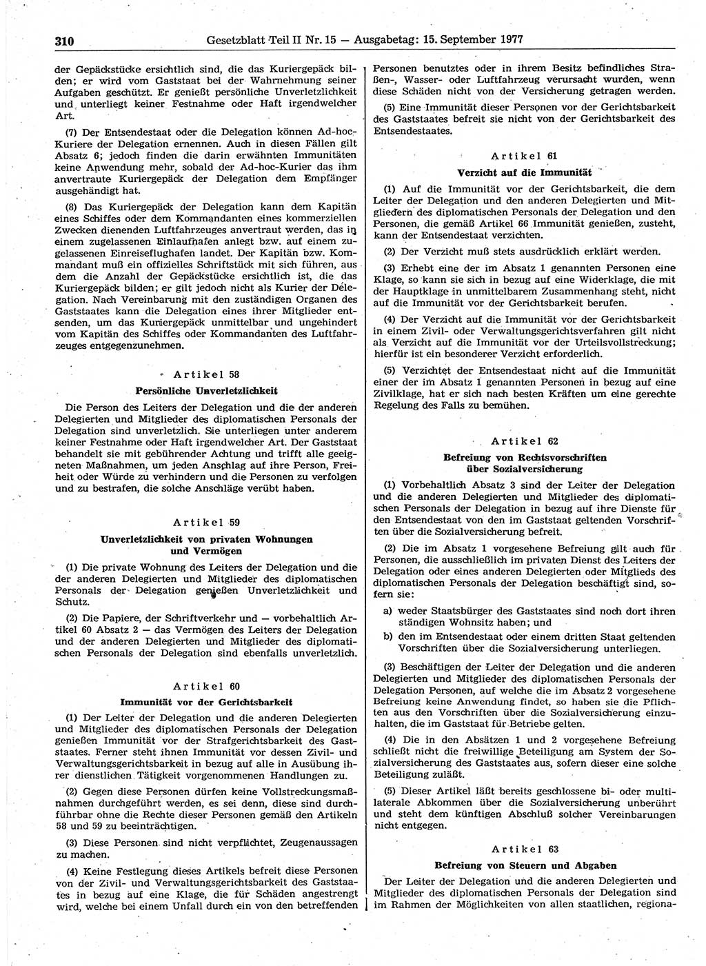 Gesetzblatt (GBl.) der Deutschen Demokratischen Republik (DDR) Teil ⅠⅠ 1977, Seite 310 (GBl. DDR ⅠⅠ 1977, S. 310)