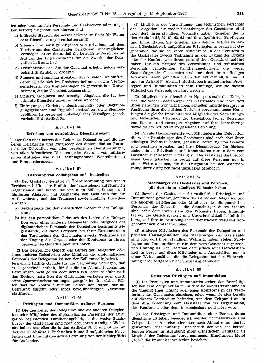Gesetzblatt (GBl.) der Deutschen Demokratischen Republik (DDR) Teil ⅠⅠ 1977, Seite 311 (GBl. DDR ⅠⅠ 1977, S. 311)