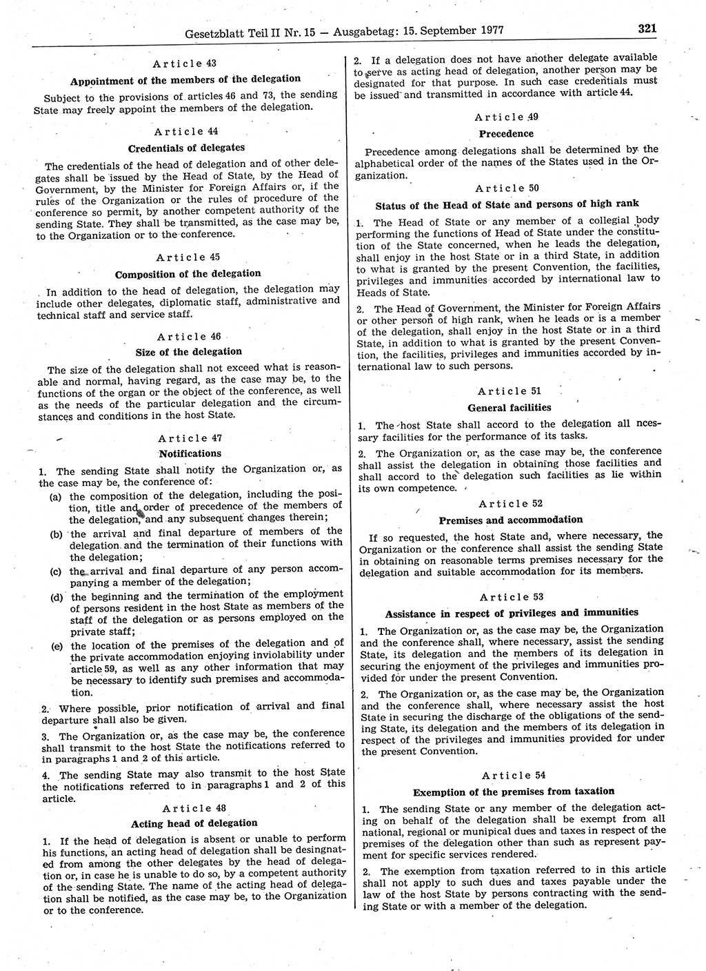 Gesetzblatt (GBl.) der Deutschen Demokratischen Republik (DDR) Teil ⅠⅠ 1977, Seite 321 (GBl. DDR ⅠⅠ 1977, S. 321)