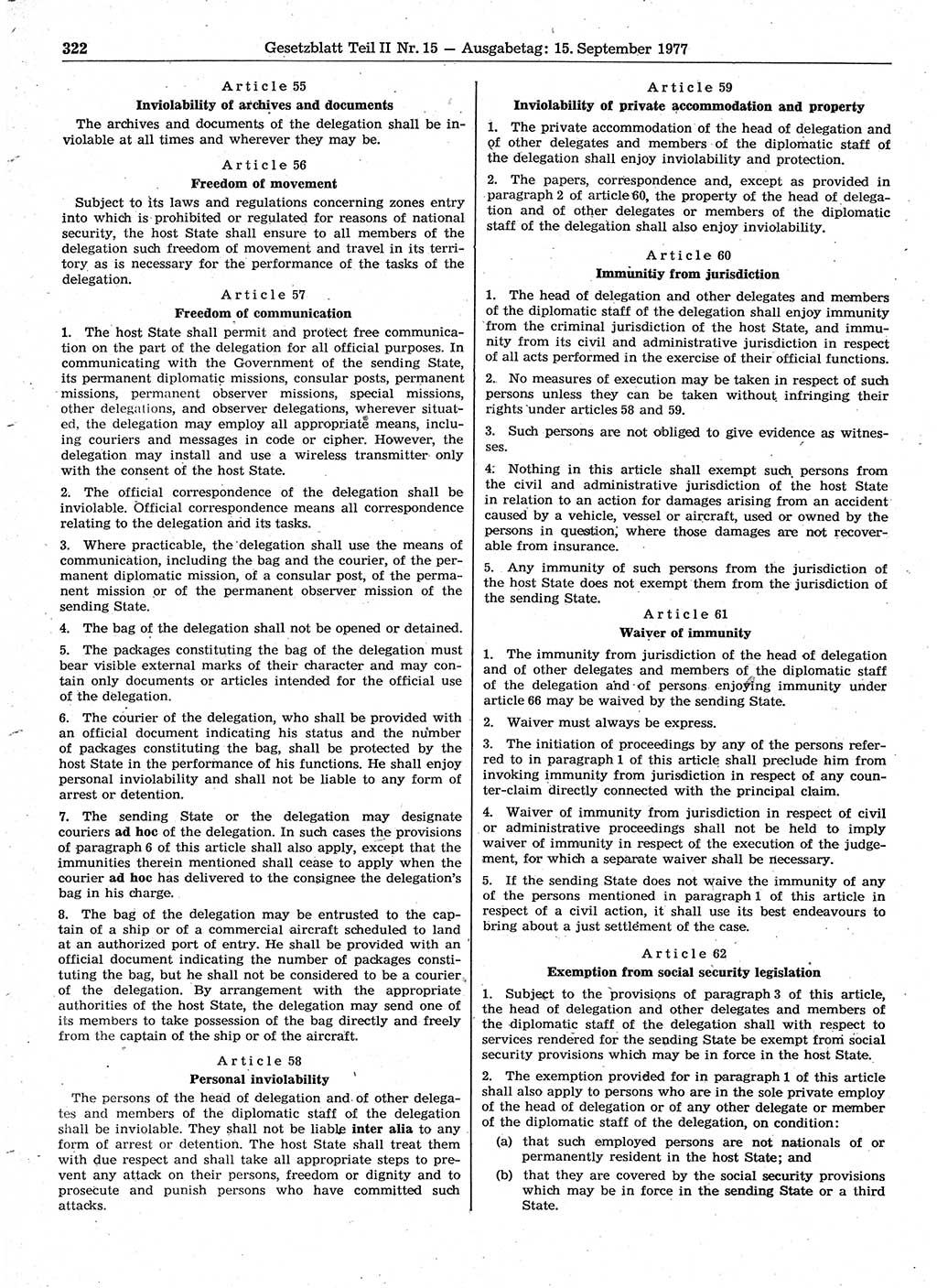 Gesetzblatt (GBl.) der Deutschen Demokratischen Republik (DDR) Teil ⅠⅠ 1977, Seite 322 (GBl. DDR ⅠⅠ 1977, S. 322)