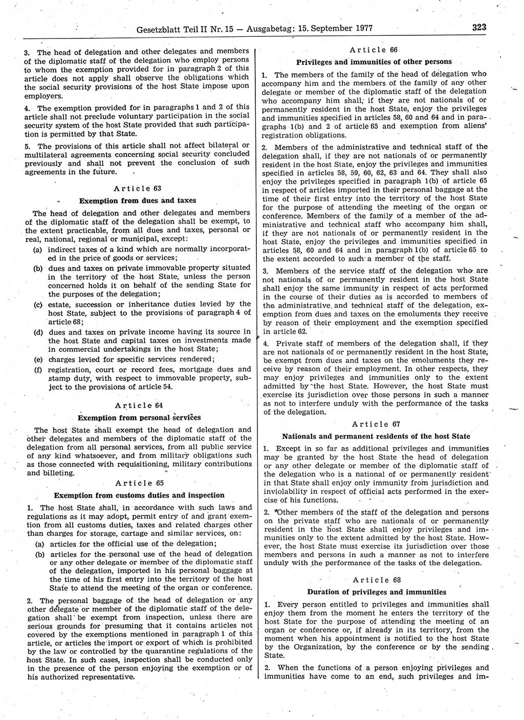Gesetzblatt (GBl.) der Deutschen Demokratischen Republik (DDR) Teil ⅠⅠ 1977, Seite 323 (GBl. DDR ⅠⅠ 1977, S. 323)