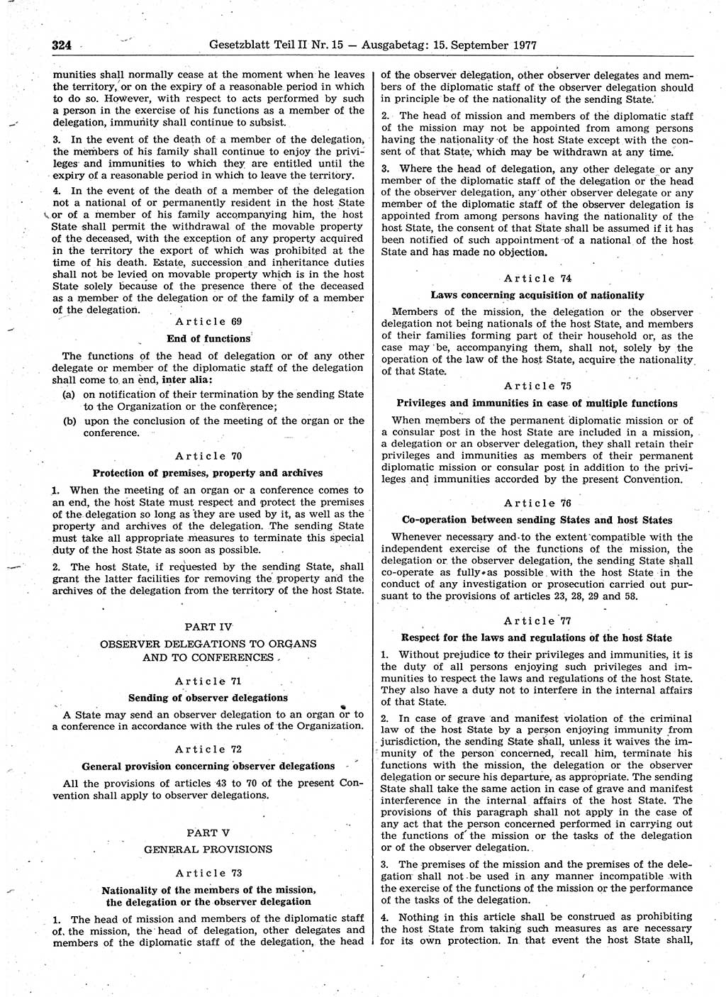 Gesetzblatt (GBl.) der Deutschen Demokratischen Republik (DDR) Teil ⅠⅠ 1977, Seite 324 (GBl. DDR ⅠⅠ 1977, S. 324)