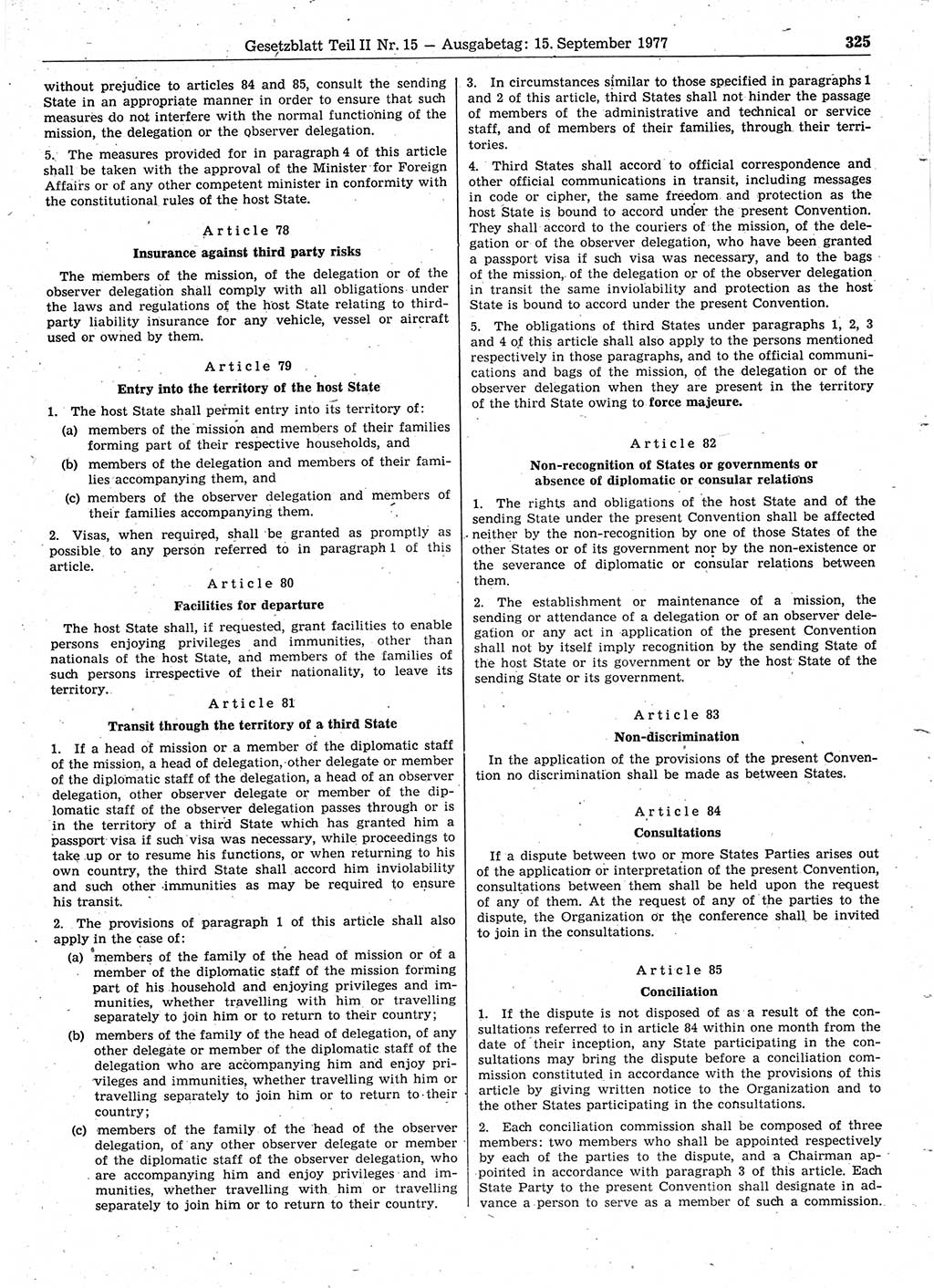 Gesetzblatt (GBl.) der Deutschen Demokratischen Republik (DDR) Teil ⅠⅠ 1977, Seite 325 (GBl. DDR ⅠⅠ 1977, S. 325)