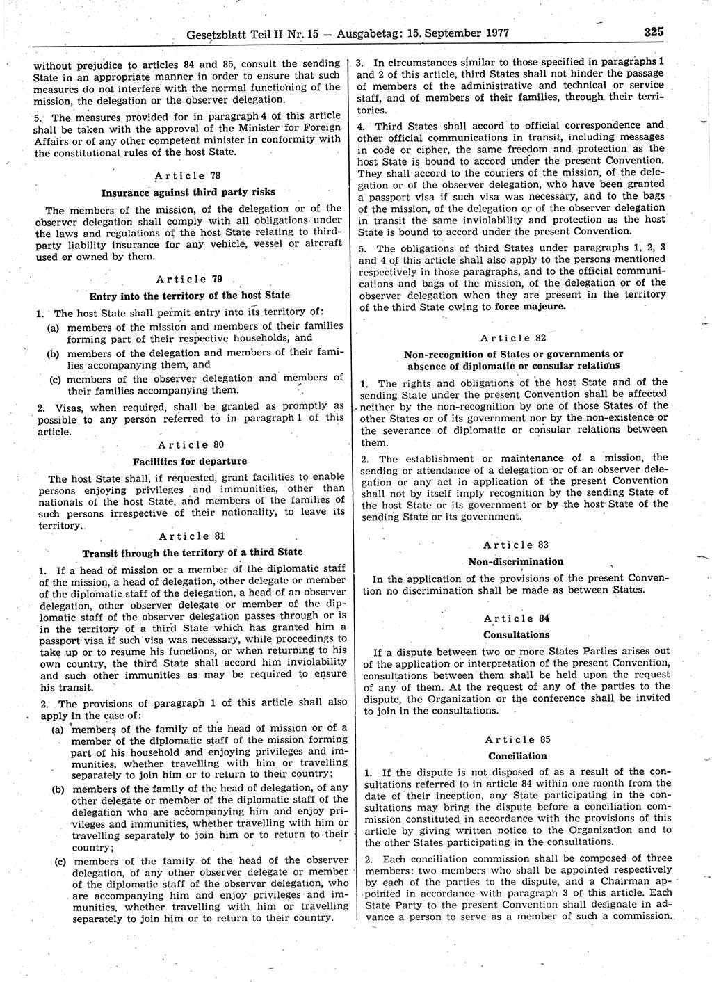 Gesetzblatt (GBl.) der Deutschen Demokratischen Republik (DDR) Teil ⅠⅠ 1977, Seite 325 (GBl. DDR ⅠⅠ 1977, S. 325)